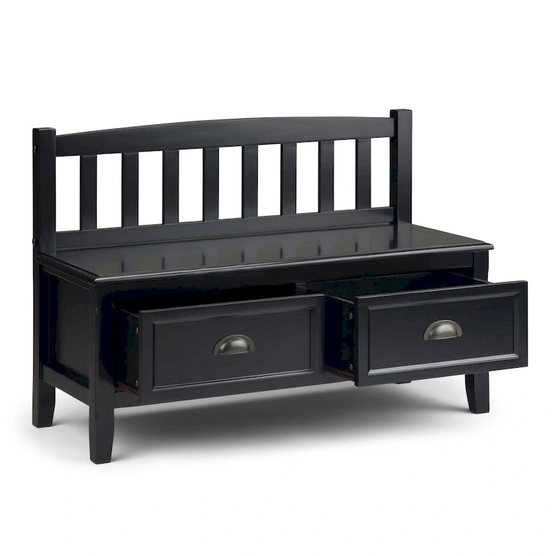 Banc de rangement d'entrée de 106,7 cm de large en bois massif de style transitionnel avec tiroirs
