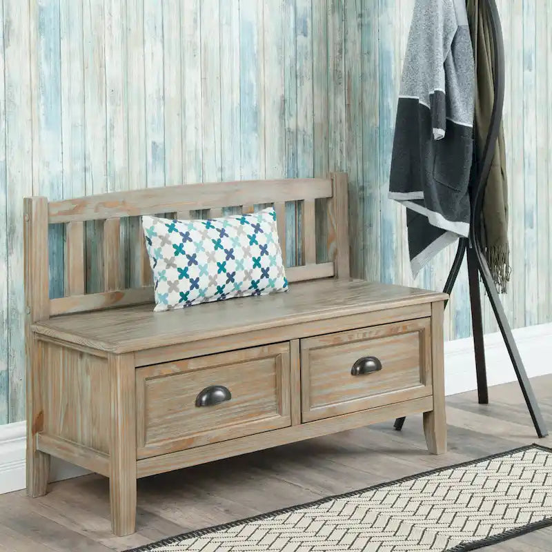 Banc de rangement d'entrée de 106,7 cm de large en bois massif de style transitionnel avec tiroirs
