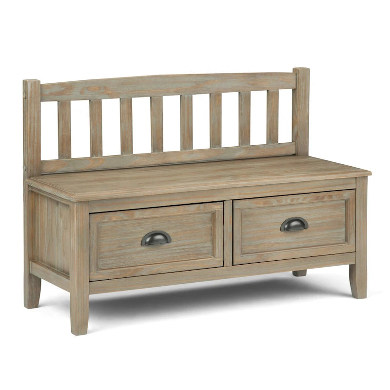 Banc de rangement d'entrée de 106,7 cm de large en bois massif de style transitionnel avec tiroirs