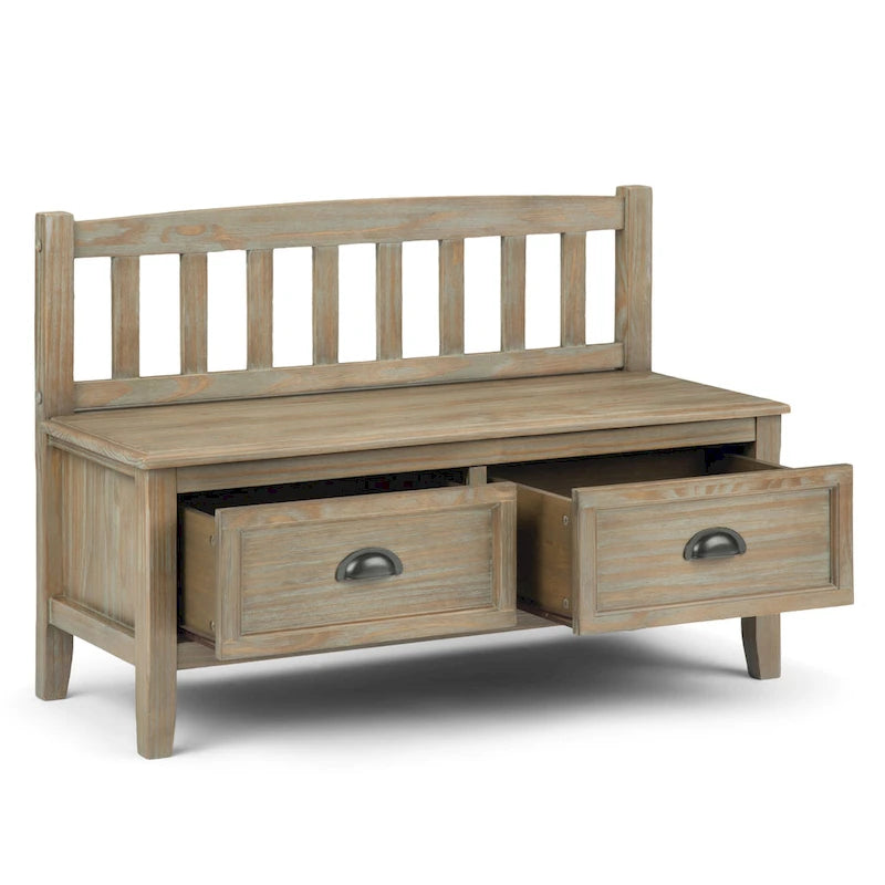Banc de rangement d'entrée de 106,7 cm de large en bois massif de style transitionnel avec tiroirs