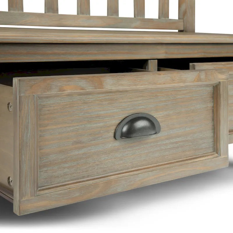 Banc de rangement d'entrée de 106,7 cm de large en bois massif de style transitionnel avec tiroirs