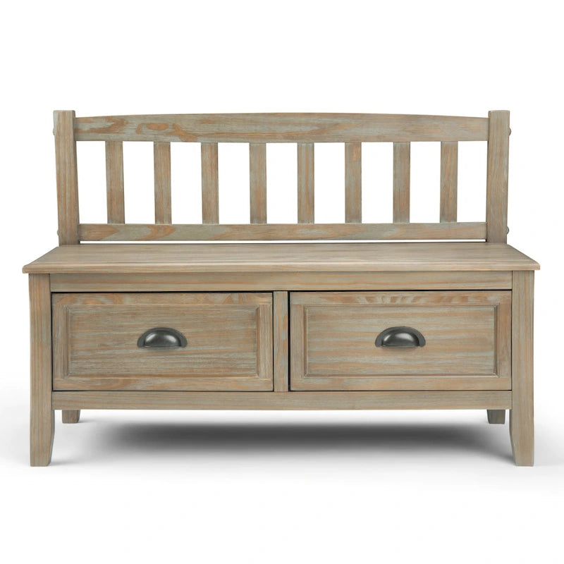 Banc de rangement d'entrée de 106,7 cm de large en bois massif de style transitionnel avec tiroirs