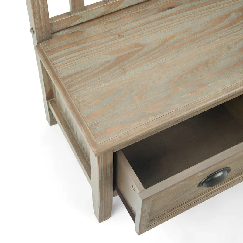 Banc de rangement d'entrée de 106,7 cm de large en bois massif de style transitionnel avec tiroirs