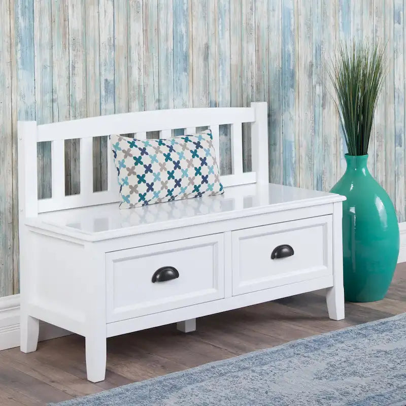 Banc de rangement d'entrée de 106,7 cm de large en bois massif de style transitionnel avec tiroirs