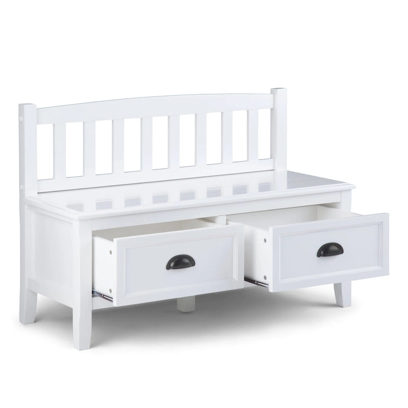 Banc de rangement d'entrée de 106,7 cm de large en bois massif de style transitionnel avec tiroirs