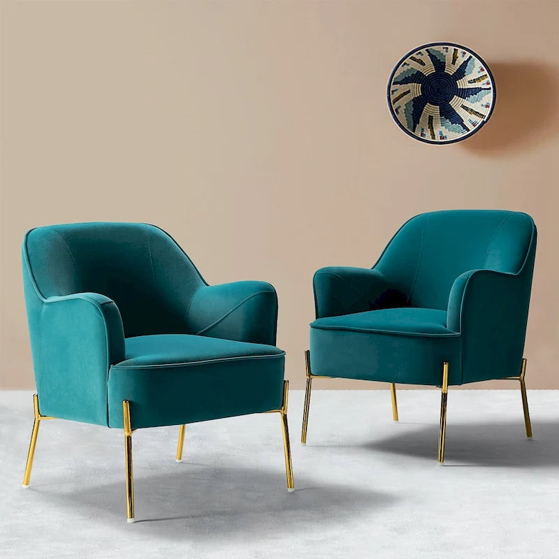 Lot de 2 fauteuils d'appoint modernes en velours avec pieds dorés