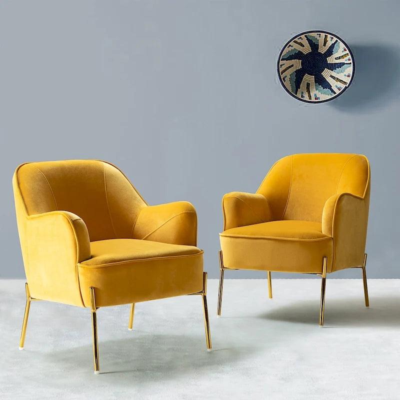 Lot de 2 fauteuils d'appoint modernes en velours avec pieds dorés
