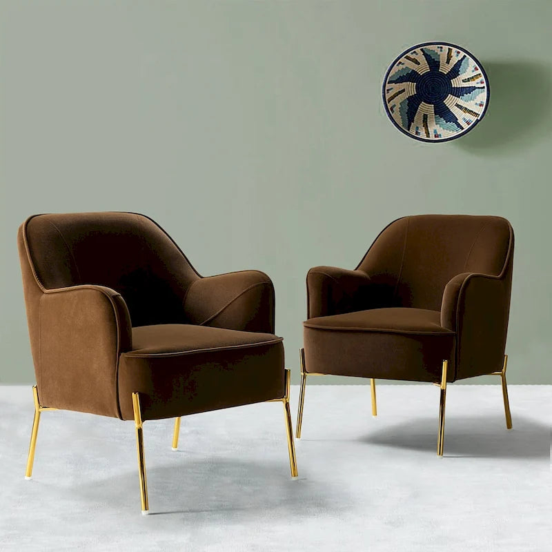Lot de 2 fauteuils d'appoint modernes en velours avec pieds dorés