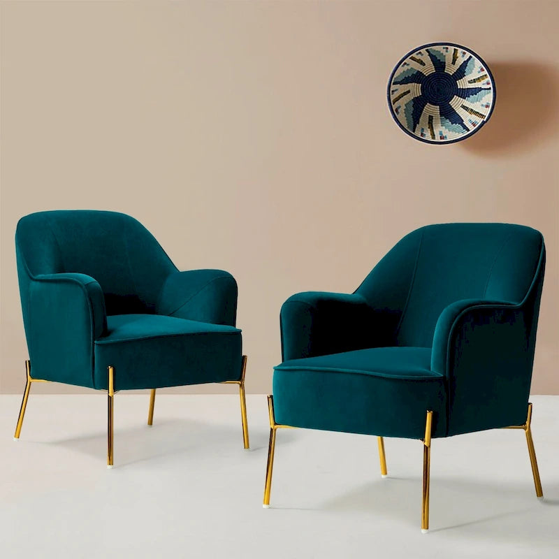 Lot de 2 fauteuils d'appoint modernes en velours avec pieds dorés