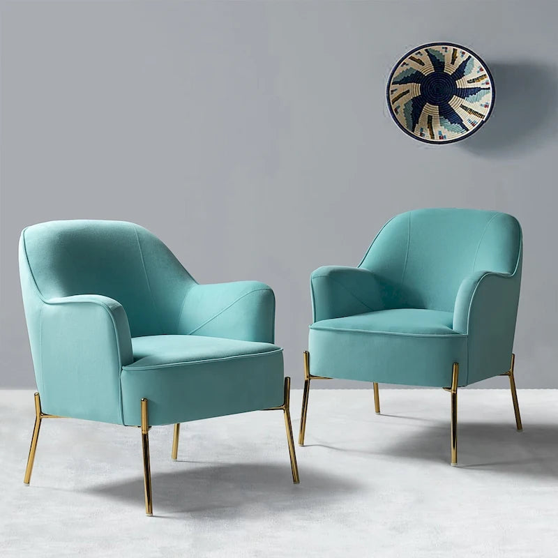 Lot de 2 fauteuils d'appoint modernes en velours avec pieds dorés
