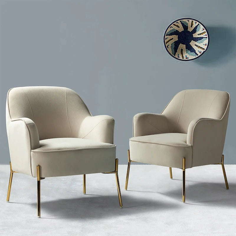 Lot de 2 fauteuils d'appoint modernes en velours avec pieds dorés