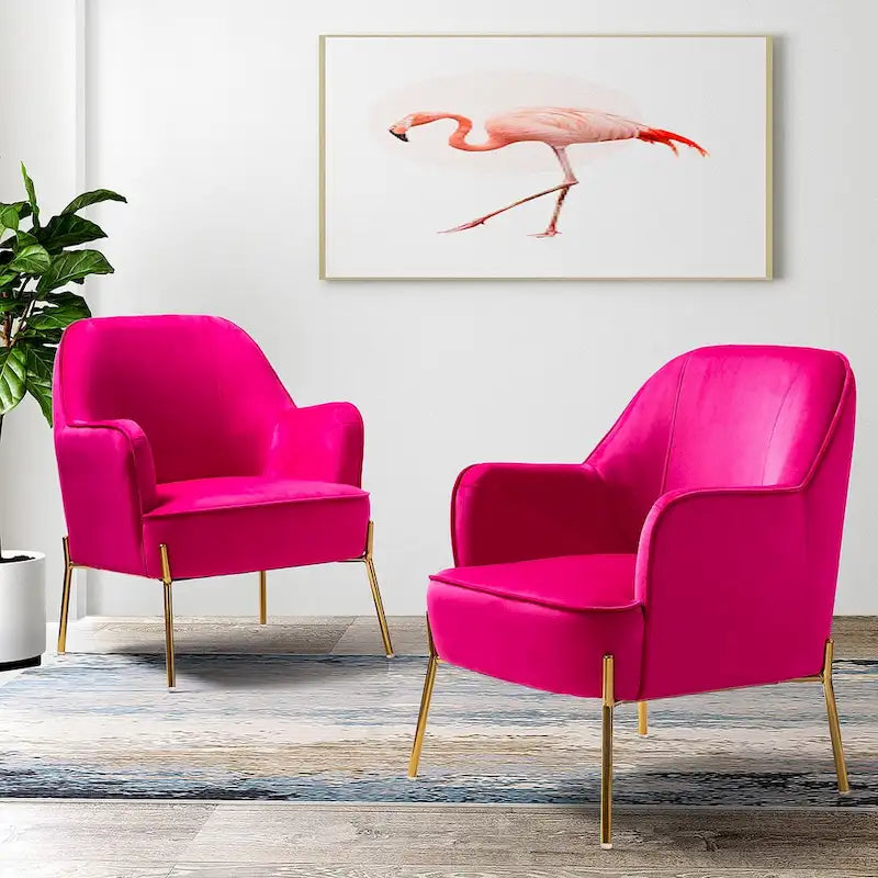 Lot de 2 fauteuils d'appoint modernes en velours avec pieds dorés
