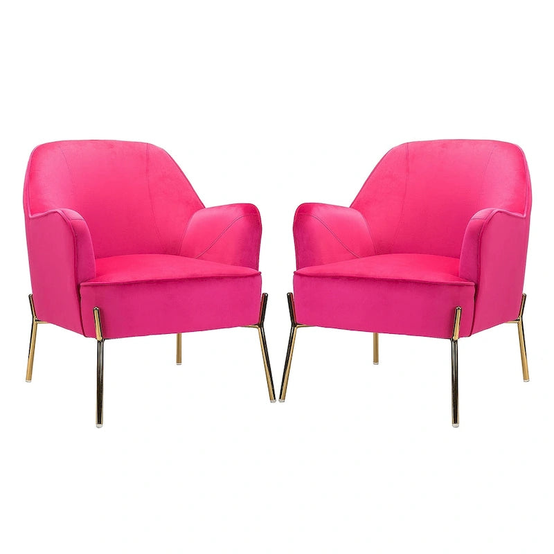 Lot de 2 fauteuils d'appoint modernes en velours avec pieds dorés