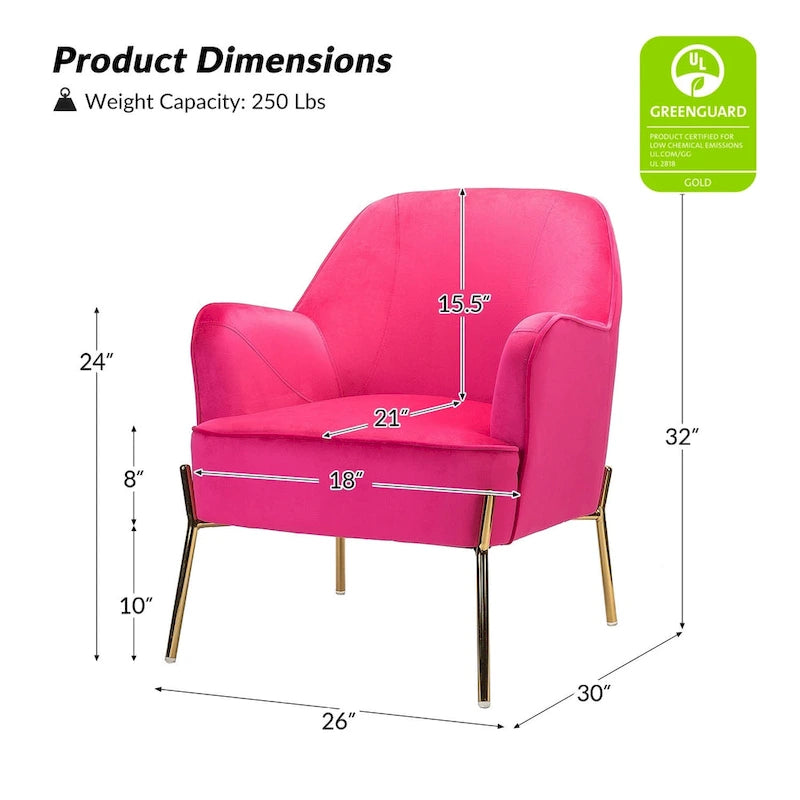 Lot de 2 fauteuils d'appoint modernes en velours avec pieds dorés