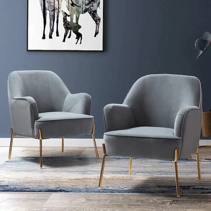 Lot de 2 fauteuils d'appoint modernes en velours avec pieds dorés