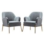 Lot de 2 fauteuils d'appoint modernes en velours avec pieds dorés