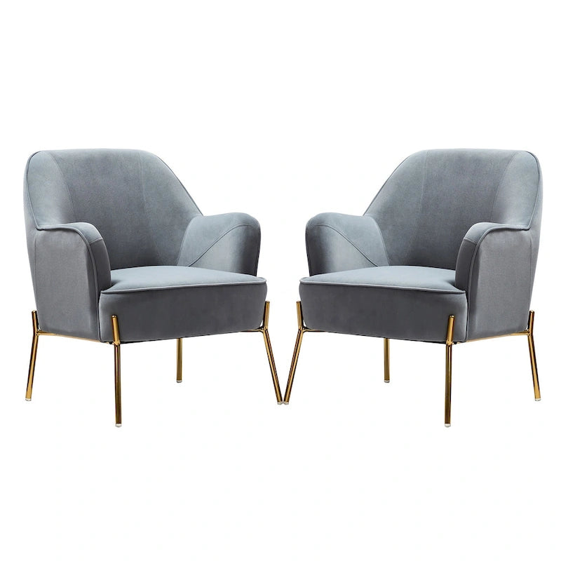 Lot de 2 fauteuils d'appoint modernes en velours avec pieds dorés