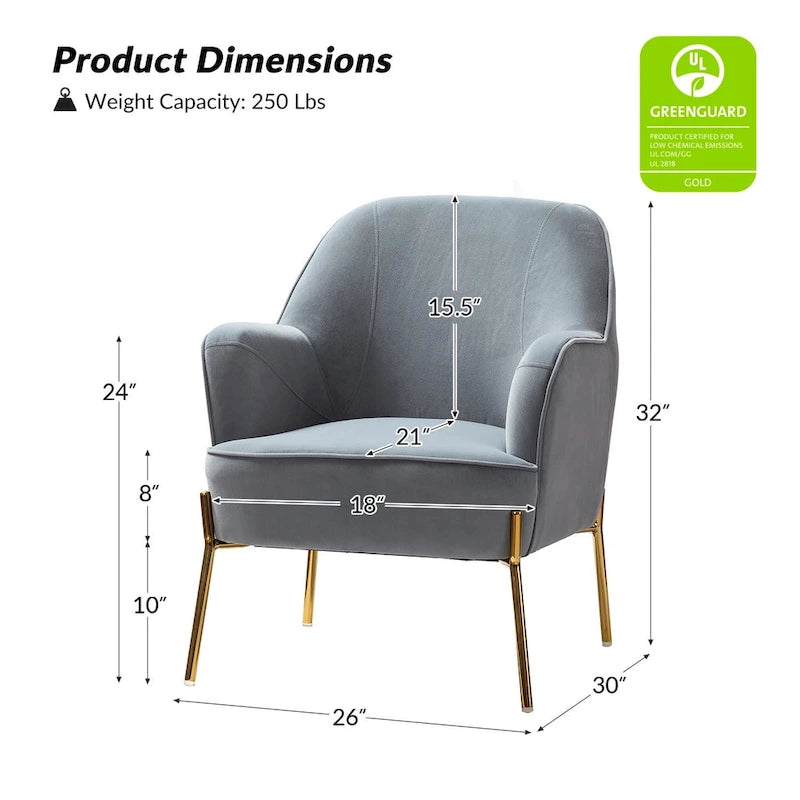 Lot de 2 fauteuils d'appoint modernes en velours avec pieds dorés