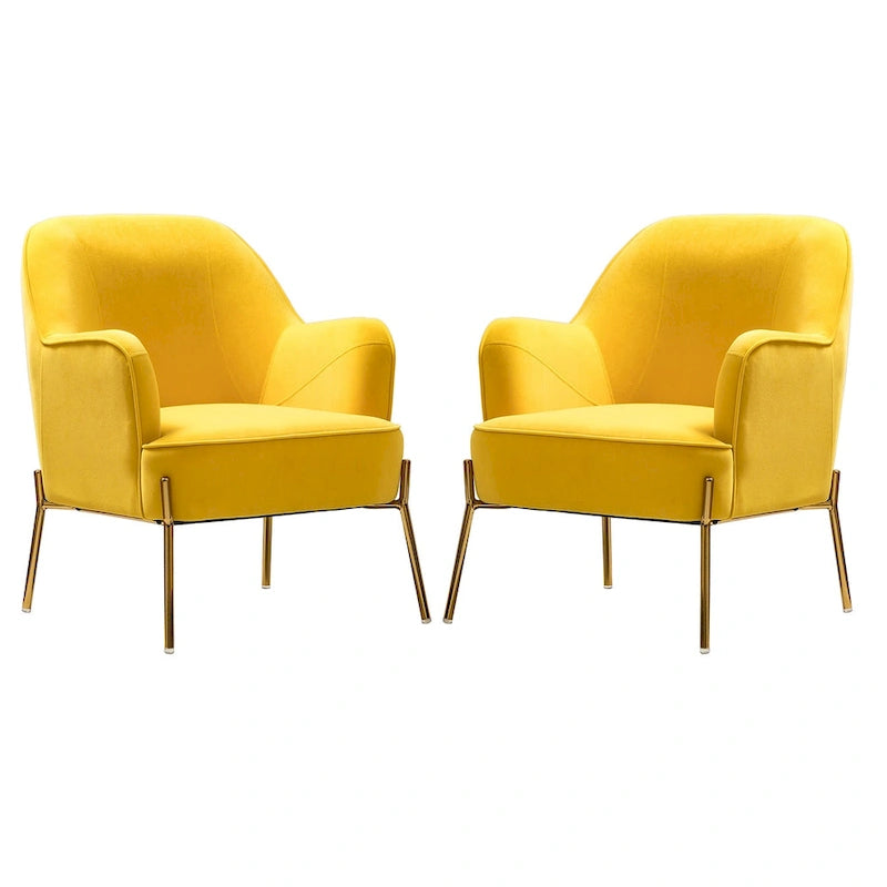 Lot de 2 fauteuils d'appoint modernes en velours avec pieds dorés