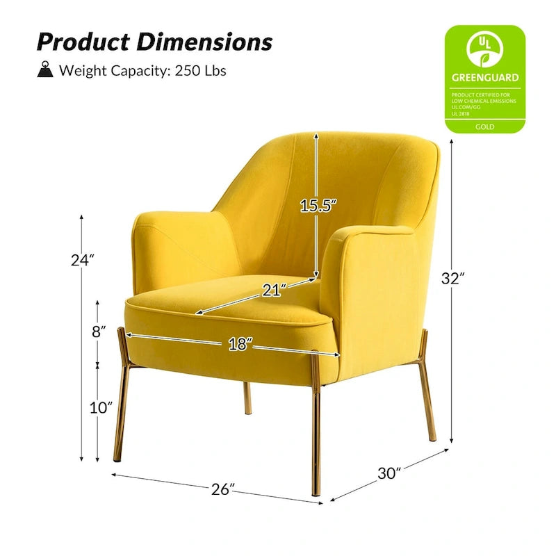 Lot de 2 fauteuils d'appoint modernes en velours avec pieds dorés
