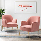 Lot de 2 fauteuils d'appoint modernes en velours avec pieds dorés