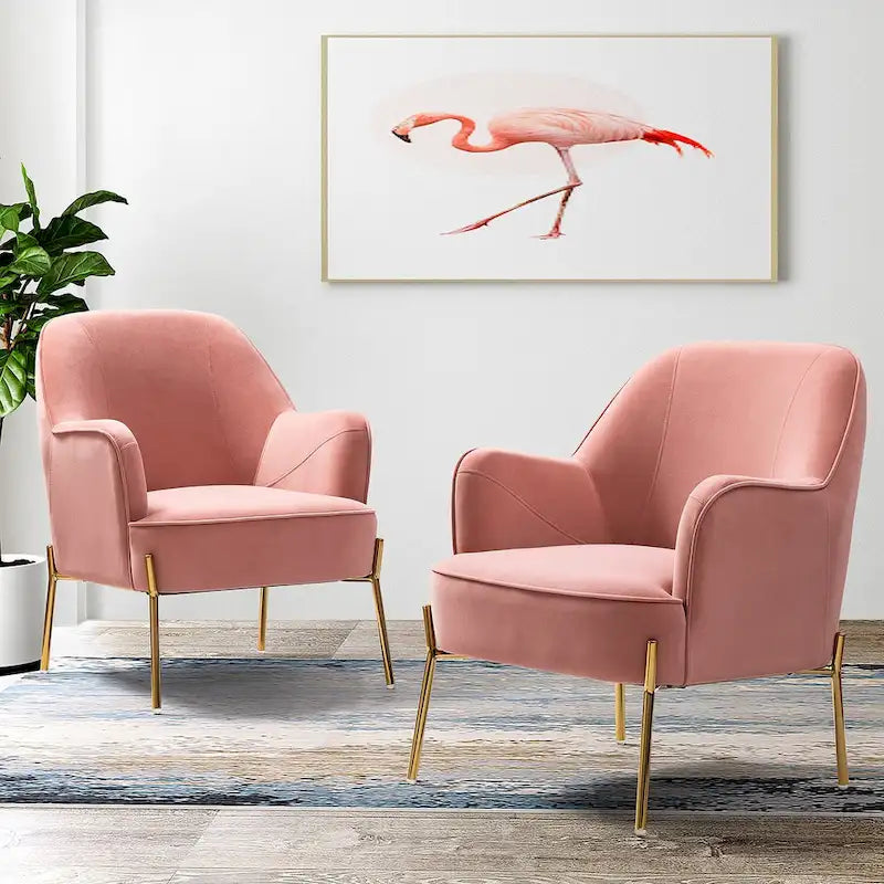 Lot de 2 fauteuils d'appoint modernes en velours avec pieds dorés
