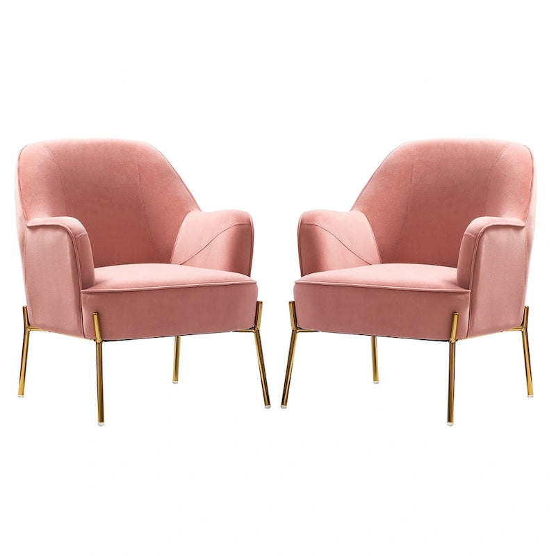 Lot de 2 fauteuils d'appoint modernes en velours avec pieds dorés