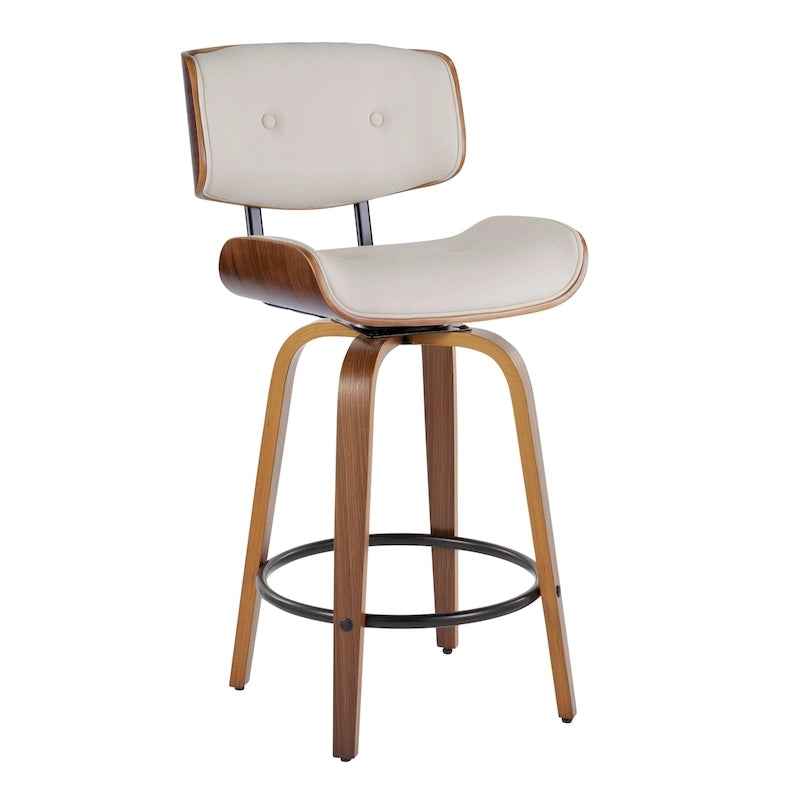 Tabouret de comptoir de 26 po à hauteur fixe avec pieds en bois courbé (paquet de 2)