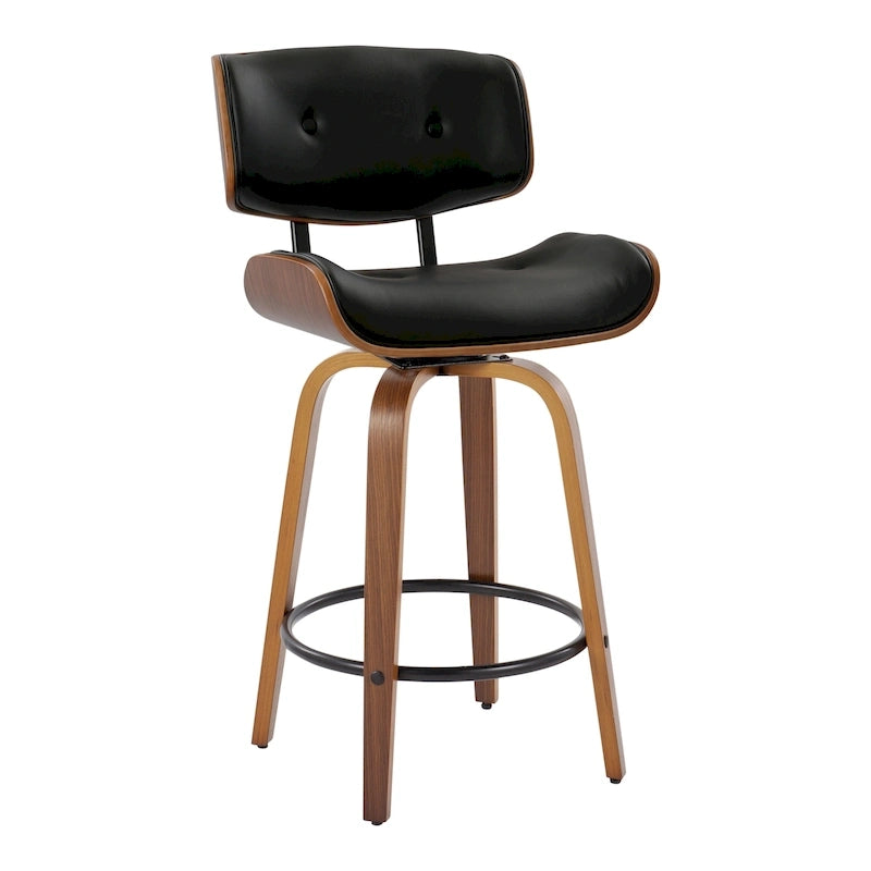 Tabouret de comptoir de 26 po à hauteur fixe avec pieds en bois courbé (paquet de 2)