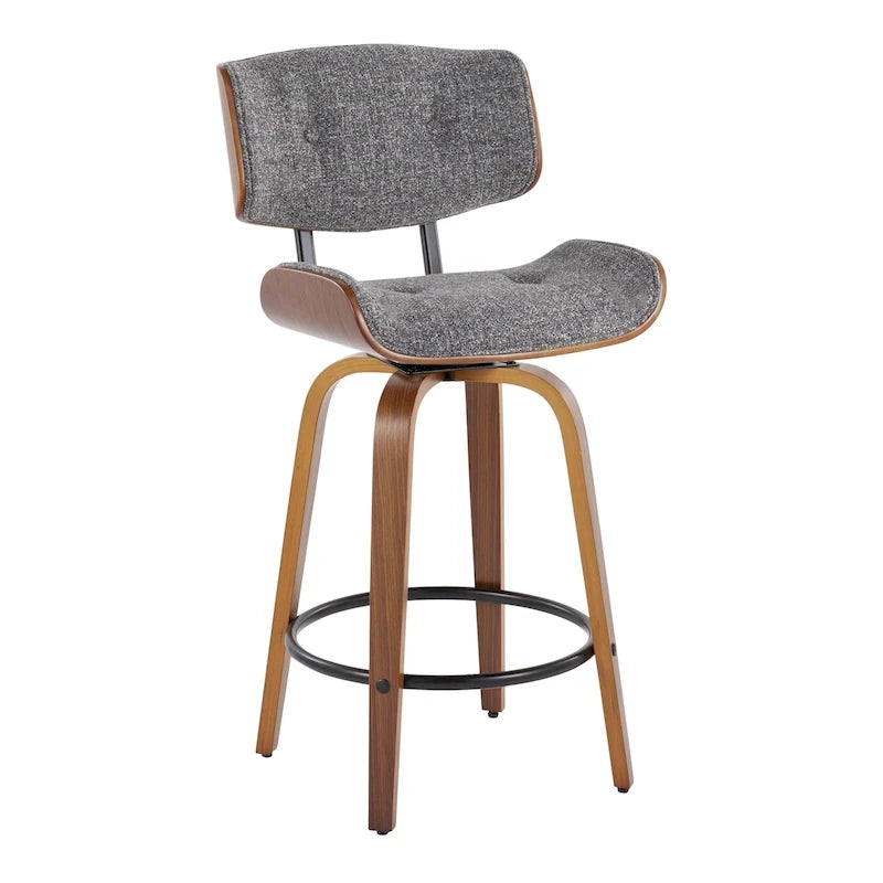 Tabouret de comptoir de 26 po à hauteur fixe avec pieds en bois courbé (paquet de 2)