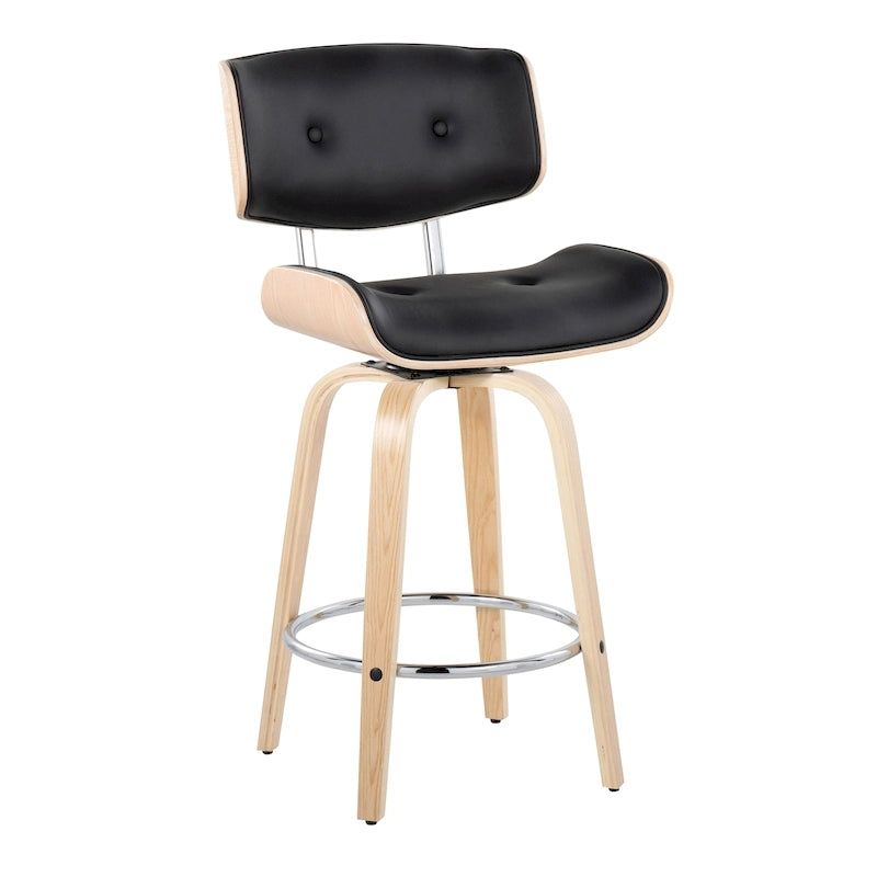 Tabouret de comptoir de 26 po à hauteur fixe avec pieds en bois courbé (paquet de 2)