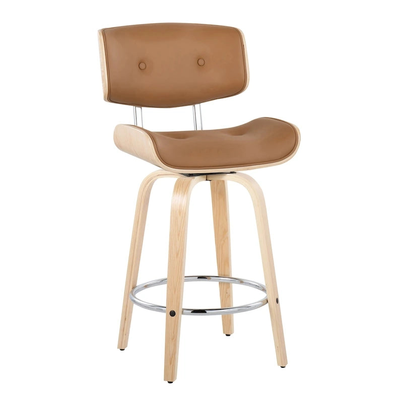 Tabouret de comptoir de 26 po à hauteur fixe avec pieds en bois courbé (paquet de 2)