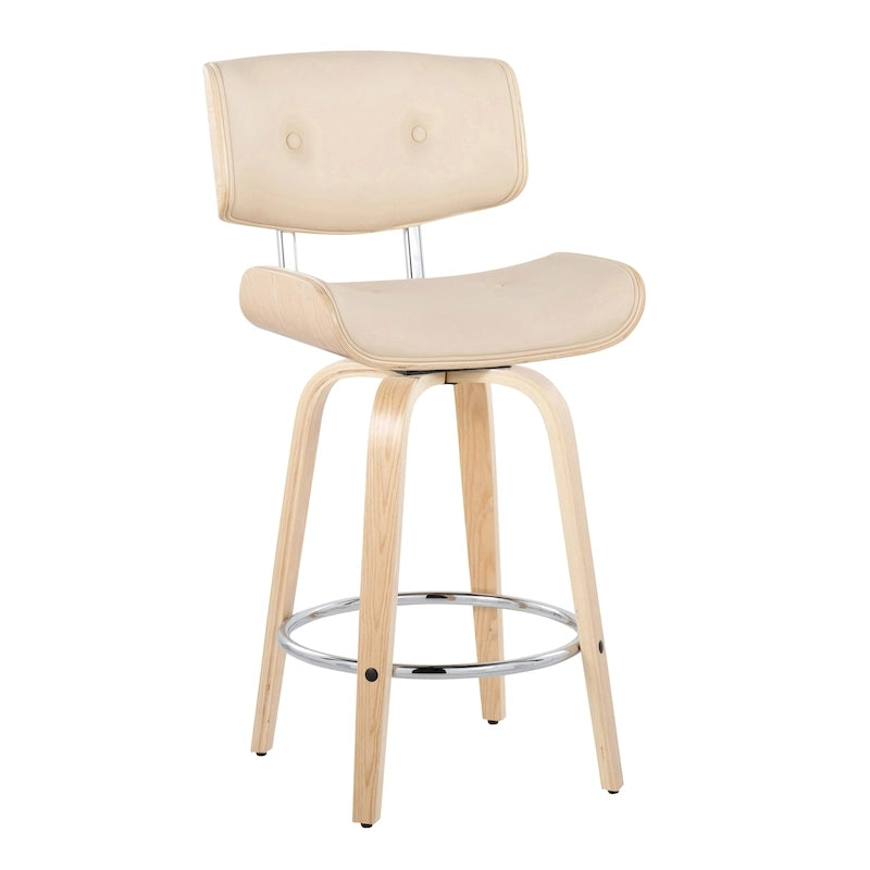 Tabouret de comptoir de 26 po à hauteur fixe avec pieds en bois courbé (paquet de 2)