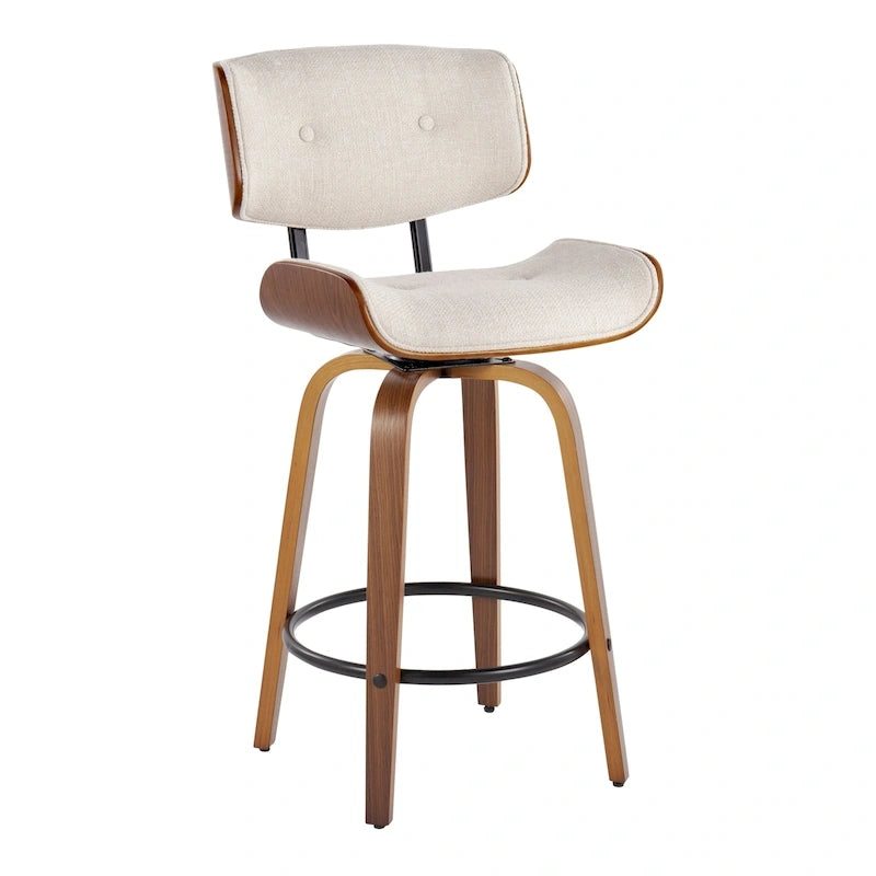 Tabouret de comptoir de 26 po à hauteur fixe avec pieds en bois courbé (paquet de 2)