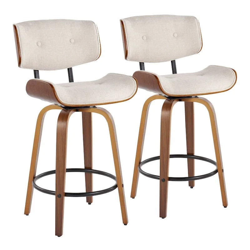 Tabouret de comptoir de 26 po à hauteur fixe avec pieds en bois courbé (paquet de 2)