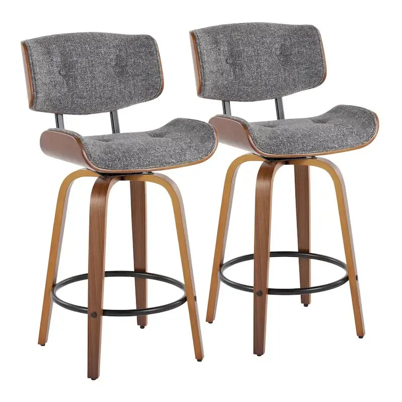 Tabouret de comptoir de 26 po à hauteur fixe avec pieds en bois courbé (paquet de 2)