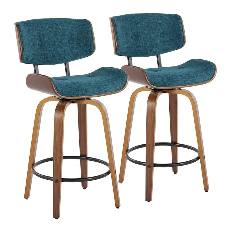 Tabouret de comptoir de 26 po à hauteur fixe avec pieds en bois courbé (paquet de 2)