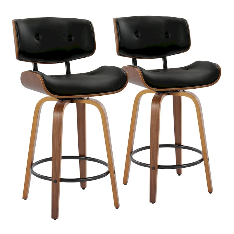 Tabouret de comptoir de 26 po à hauteur fixe avec pieds en bois courbé (paquet de 2)