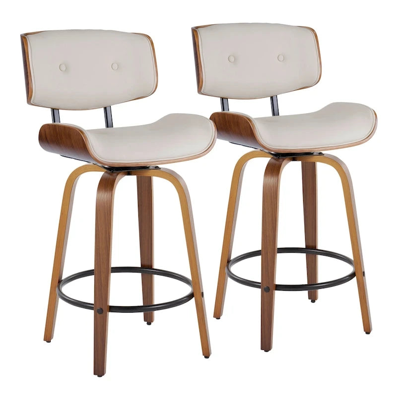 Tabouret de comptoir de 26 po à hauteur fixe avec pieds en bois courbé (paquet de 2)