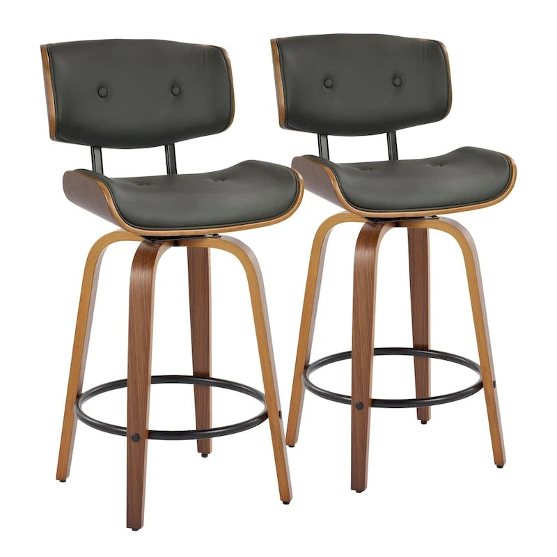 Tabouret de comptoir de 26 po à hauteur fixe avec pieds en bois courbé (paquet de 2)