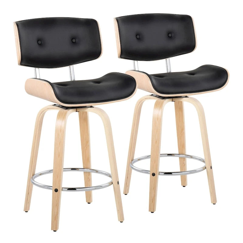 Tabouret de comptoir de 26 po à hauteur fixe avec pieds en bois courbé (paquet de 2)
