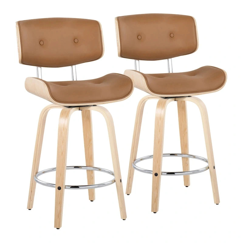 Tabouret de comptoir de 26 po à hauteur fixe avec pieds en bois courbé (paquet de 2)