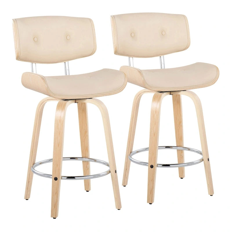 Tabouret de comptoir de 26 po à hauteur fixe avec pieds en bois courbé (paquet de 2)