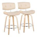 Tabouret de comptoir de 26 po à hauteur fixe avec pieds en bois courbé (paquet de 2)