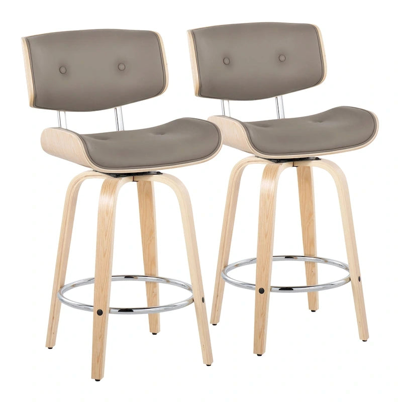 Tabouret de comptoir de 26 po à hauteur fixe avec pieds en bois courbé (paquet de 2)