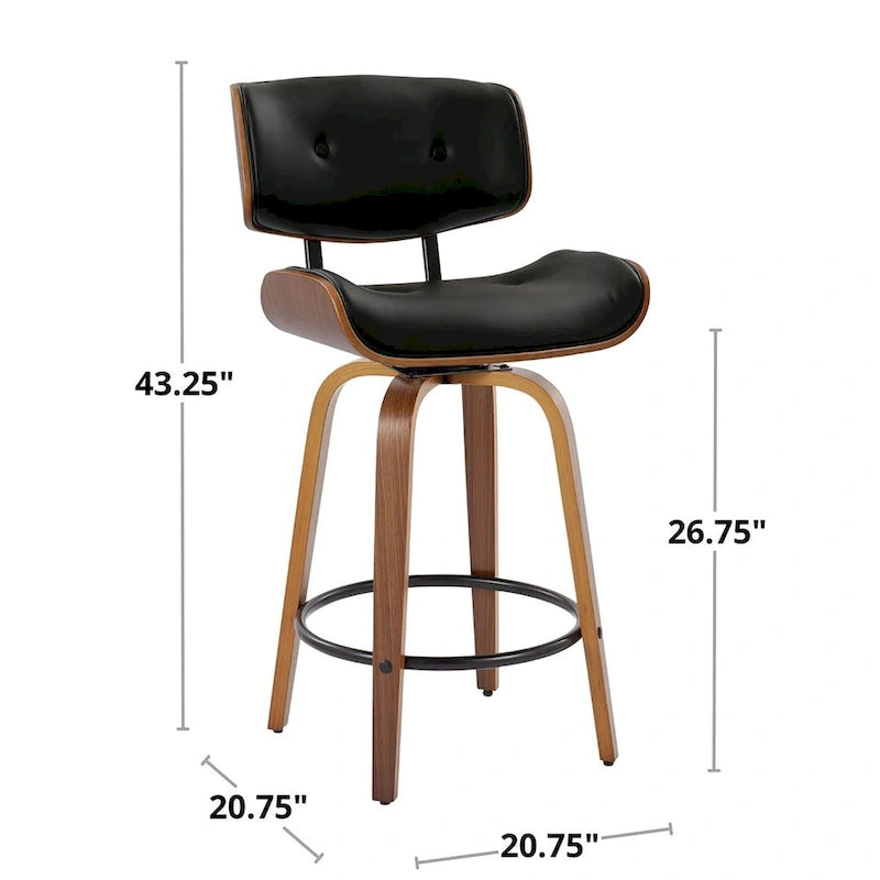 Tabouret de comptoir de 26 po à hauteur fixe avec pieds en bois courbé (paquet de 2)