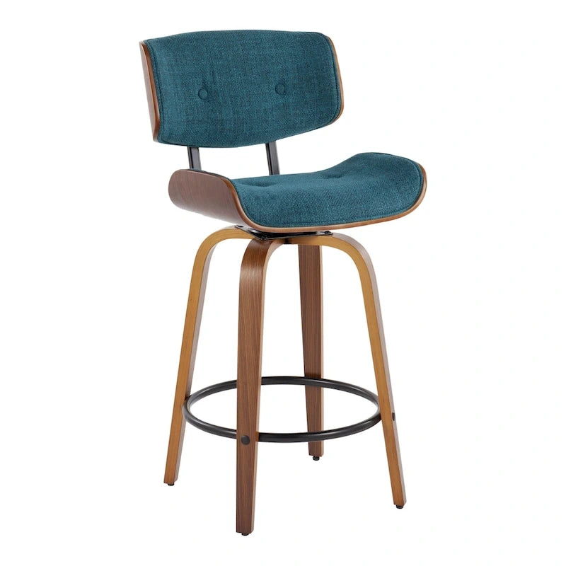 Tabouret de comptoir de 26 po à hauteur fixe avec pieds en bois courbé (paquet de 2)
