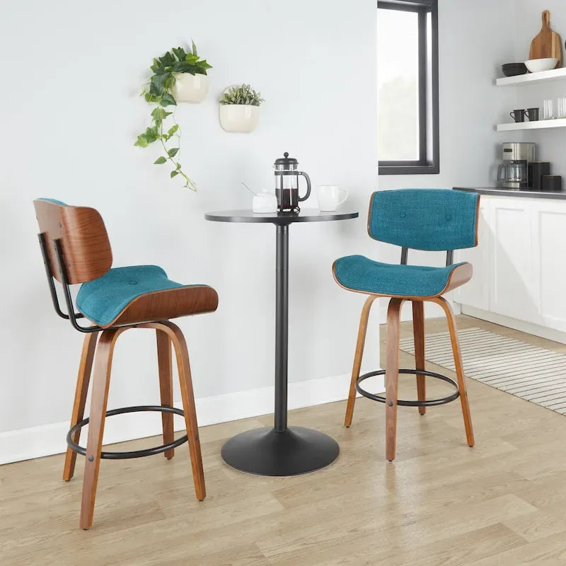 Tabouret de comptoir de 26 po à hauteur fixe avec pieds en bois courbé (paquet de 2)