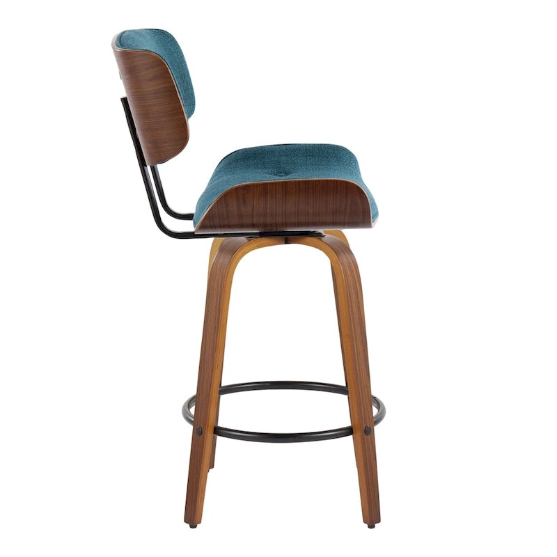 Tabouret de comptoir de 26 po à hauteur fixe avec pieds en bois courbé (paquet de 2)