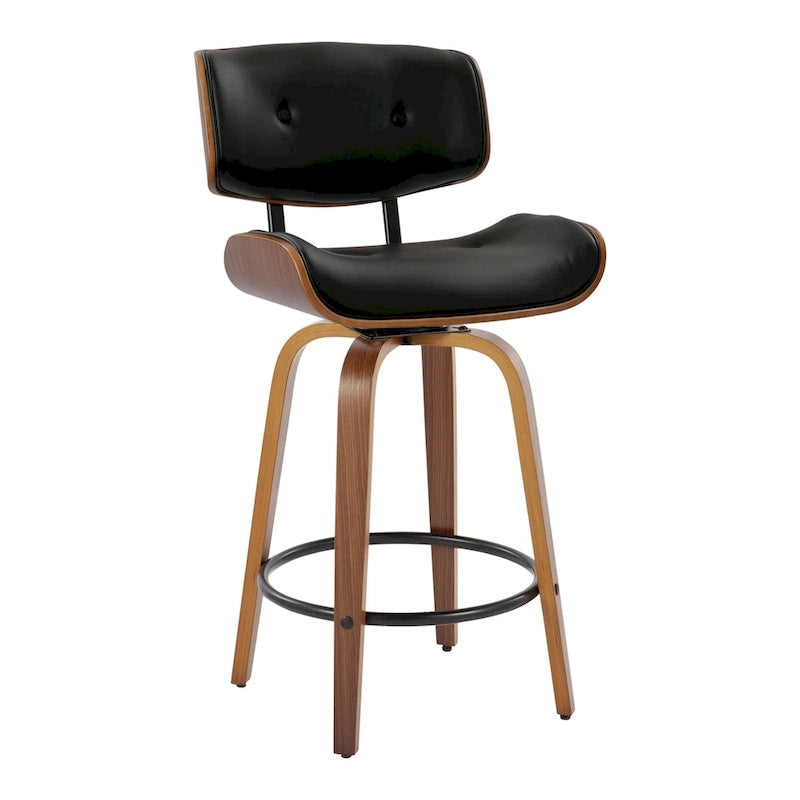 Tabouret de comptoir de 26 po à hauteur fixe avec pieds en bois courbé (paquet de 2)